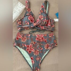 Cupshe Bikini Set High Waist Bottom Lace Up Back Top Size Large NWT